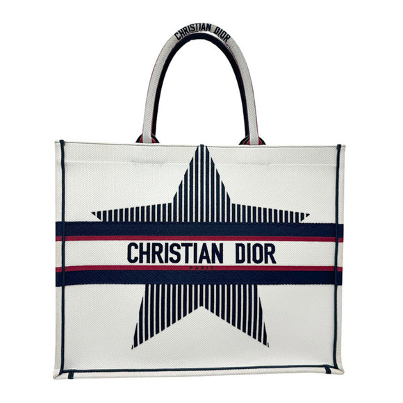 Dior Handbags - CHRISTIAN DIOR Alps Star Book Tote Nylon Canvas White x Navy Red z2930
